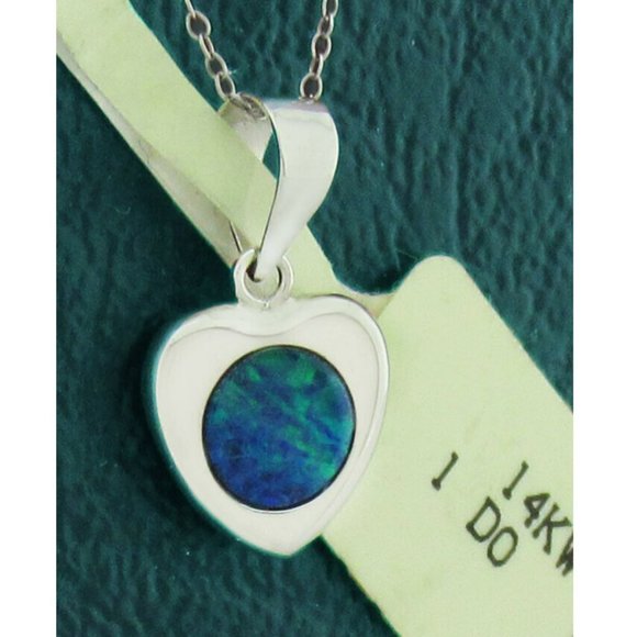 Genuine Opal Pendant Necklace 14k White Gold